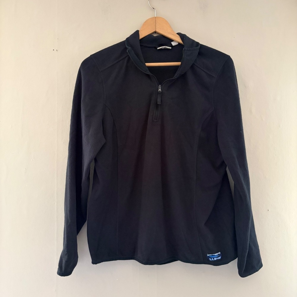 VTG LL Bean Womens Fleece Zip Up Sweater Size L Black Lightweight Gorpcore Ski